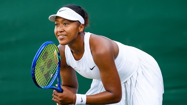 Naomi Osaka of Japan in action against Talia GIbson of Australia during the first round on Day One of The Championships Wimbledon 2025 at All England Lawn Tennis and Croquet Club on June 30, 2025 in London, England 