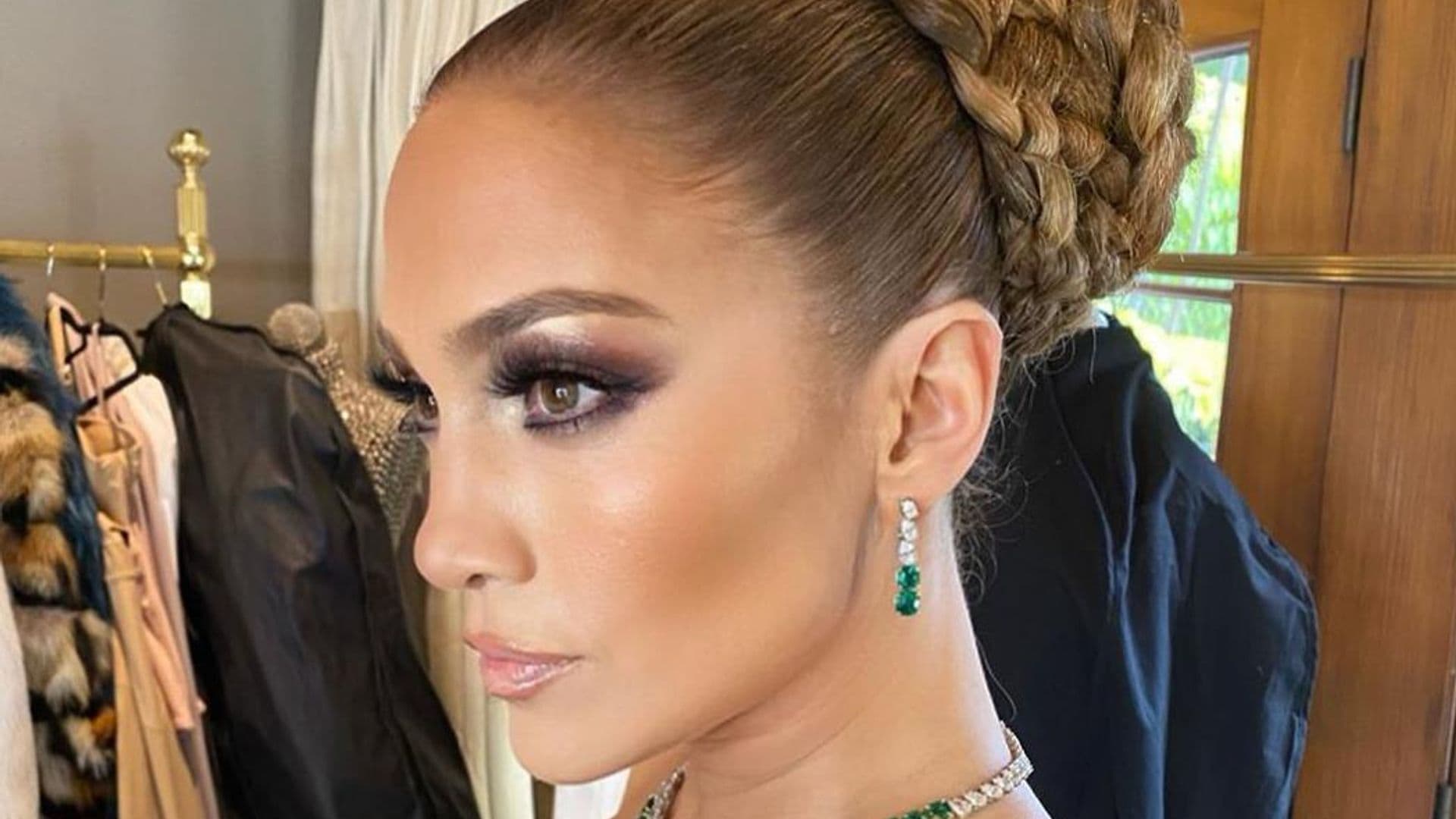 Jennifer Lopez embodies elegance with sleek crown braid and lavish lashes for Golden Globes 2020