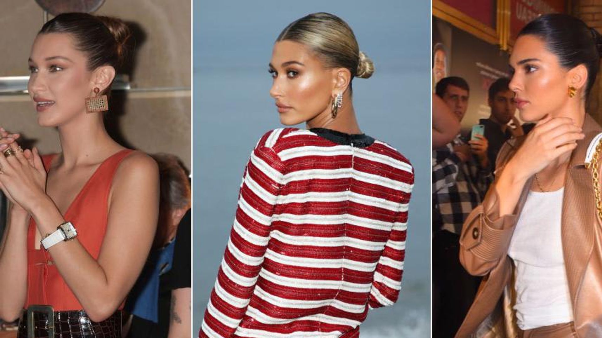 Kendall Jenner, Hailey Baldwin y Gigi Hadid con mono estirado y pulido