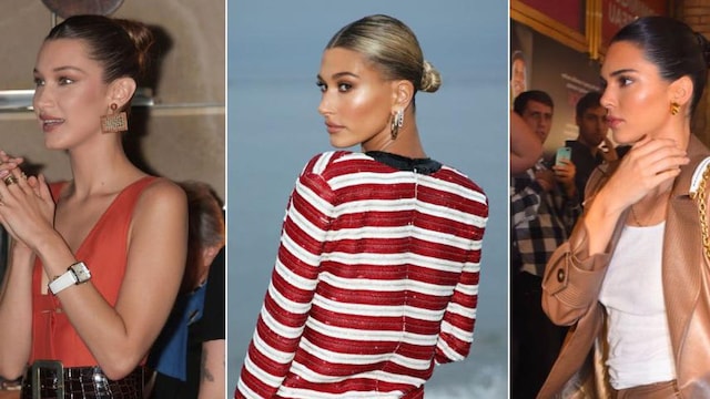 Kendall Jenner, Hailey Baldwin y Gigi Hadid con mono estirado y pulido