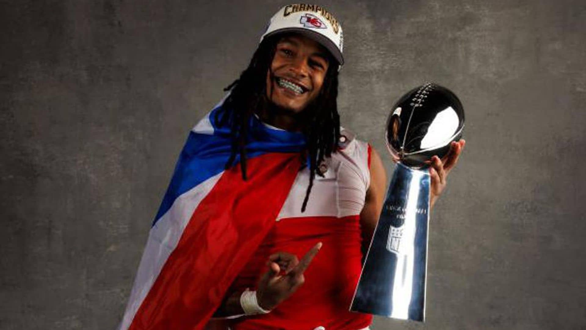 Isiah Pacheco wears Puerto Rican flag after winning Super Bowl