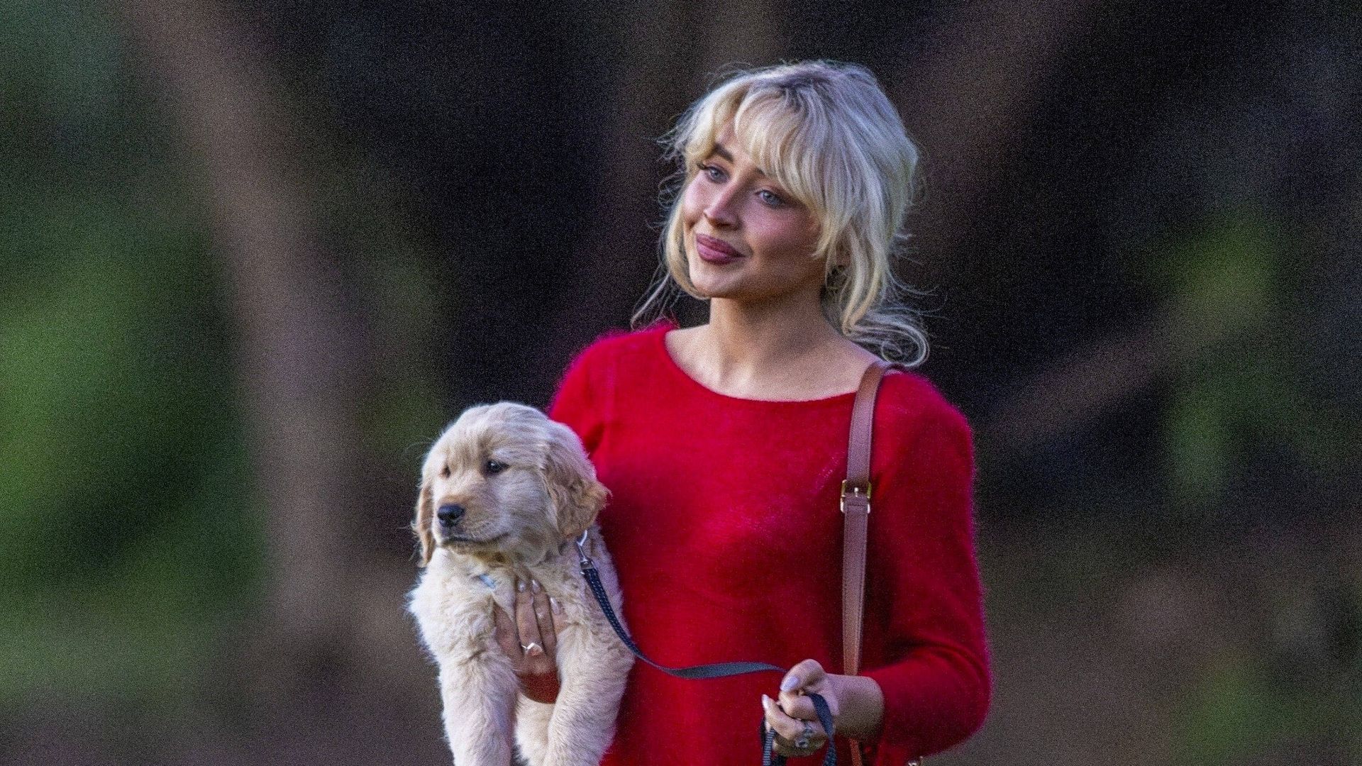 Pet of the week: Sabrina Carpenter steps out in red minidress to play with her new puppy in LA