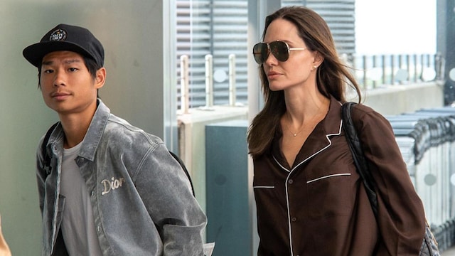 Angelina and Pax at the airport