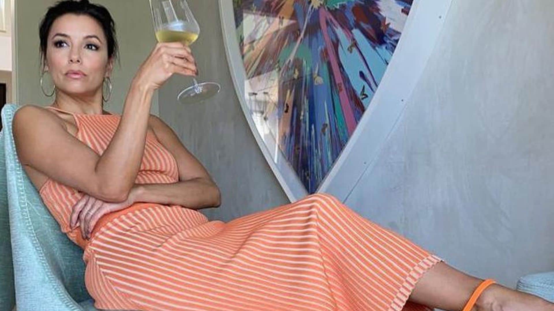 Eva Longoria is loving these mommy and son matching bathing suits
