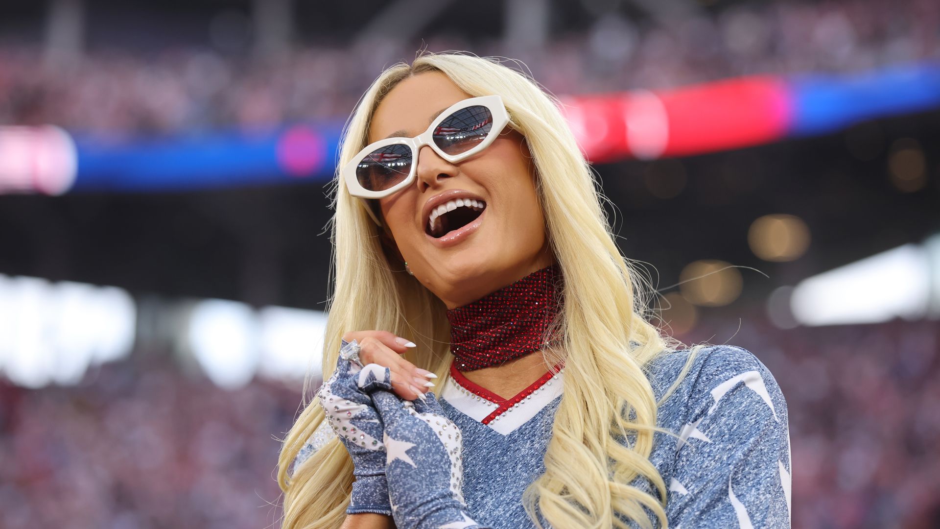 Paris Hilton attends the FIFA World Cup 2026 Group D match between Türkiye and USA at Los Angeles Stadium on June 25, 2026 in Inglewood, California. (Photo by Alex Grimm/Getty Images)