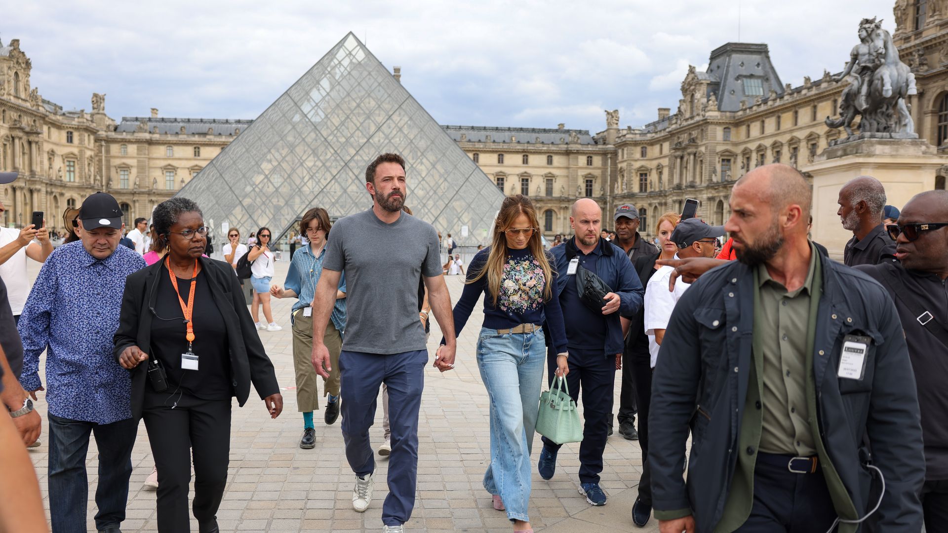 Jennifer Lopez and Ben Affleck are seen at the Louvre Museum on July 26, 2022 in Paris, France. 