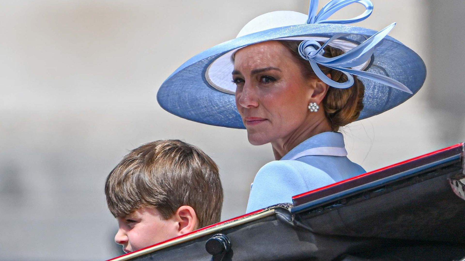 Kate Middleton reacts after anti-monarchy protesters boo her during Trooping the Colour 2026