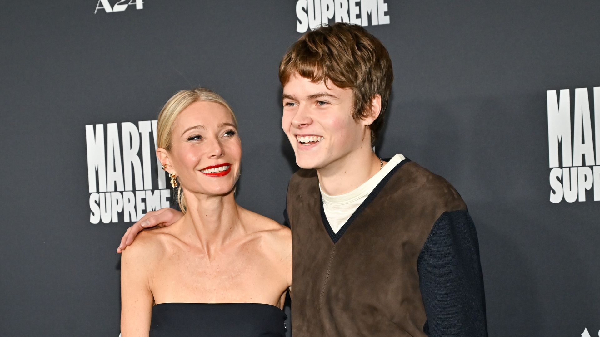 Gwyneth Paltrow and Moses Martin at the "Marty Supreme" Los Angeles Premiere 