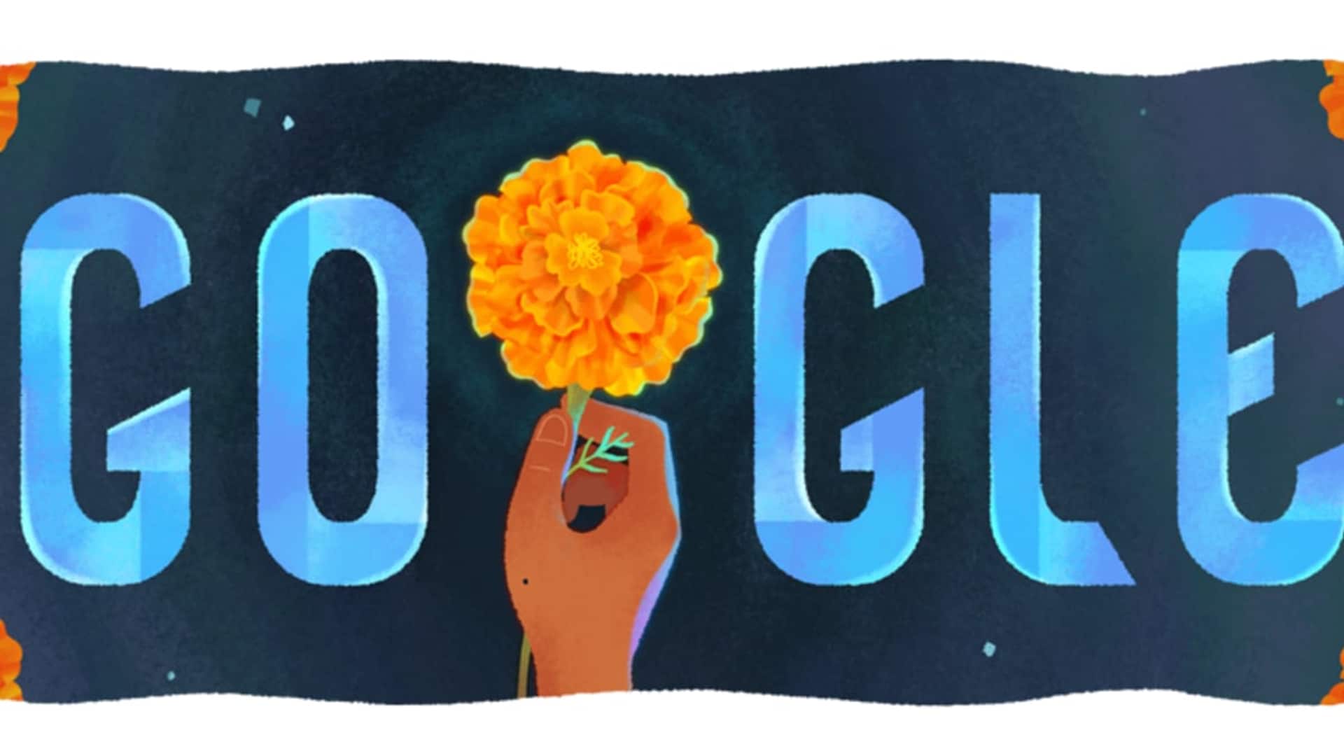 Google Doodle of Dia de Muertos with Mexican marigolds