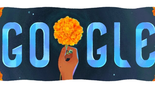 Google Doodle of Dia de Muertos with Mexican marigolds