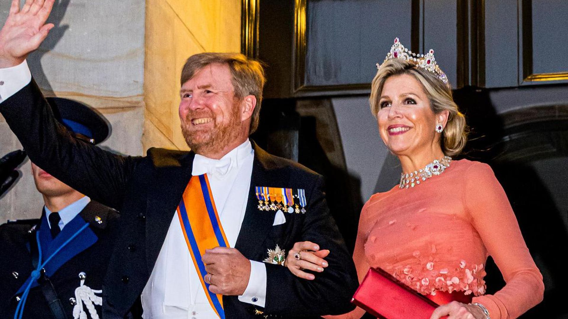Queen Maxima dazzles in tiara and jewels at gala dinner in Amsterdam