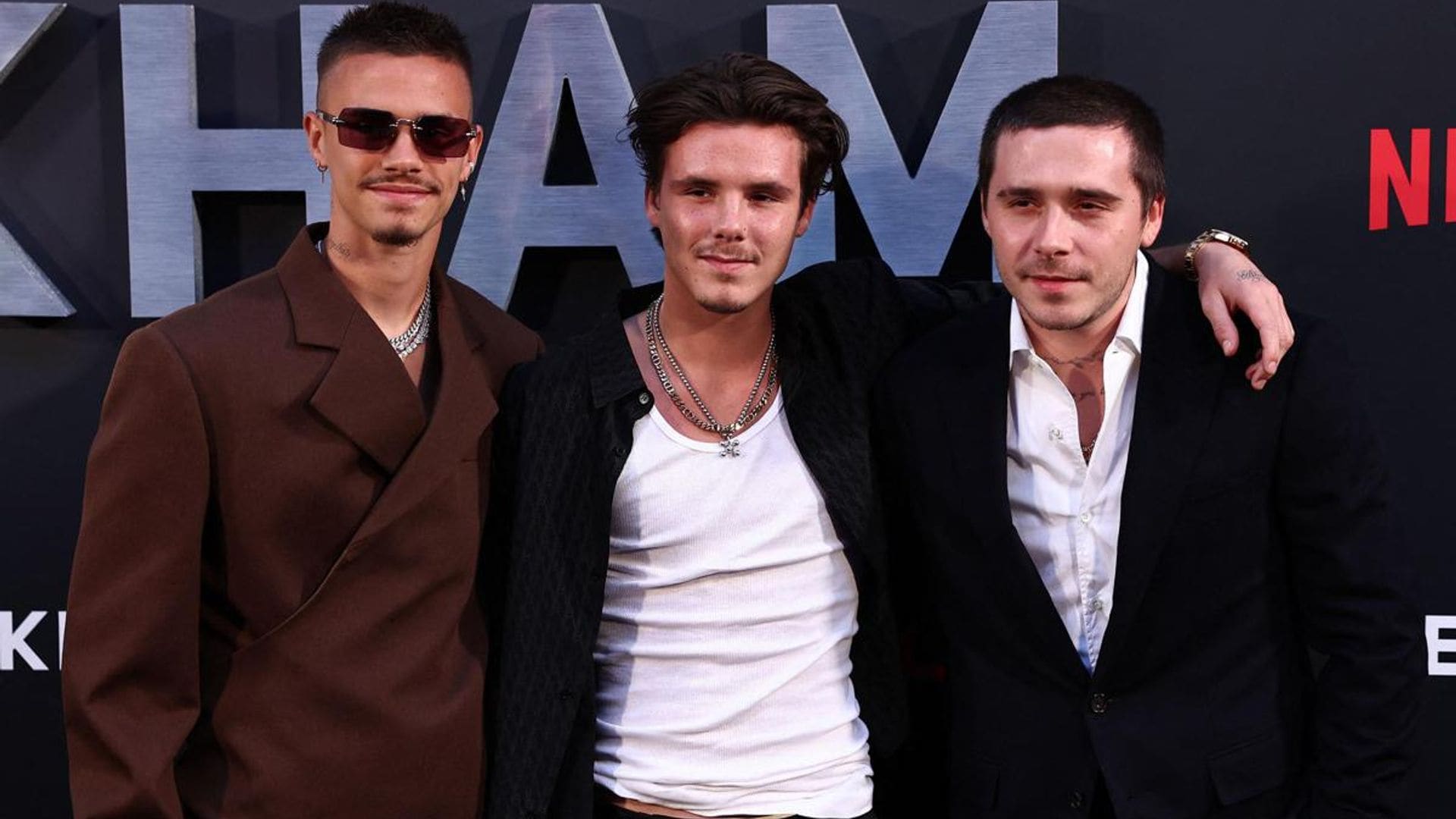 Brooklyn and Romeo Beckham were spotted in Beverly Hills driving a 1956 Jaguar