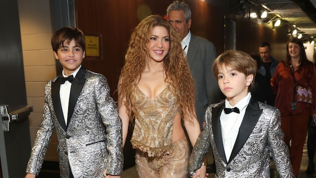 Shakira and sons Milan and Sasha backstage 