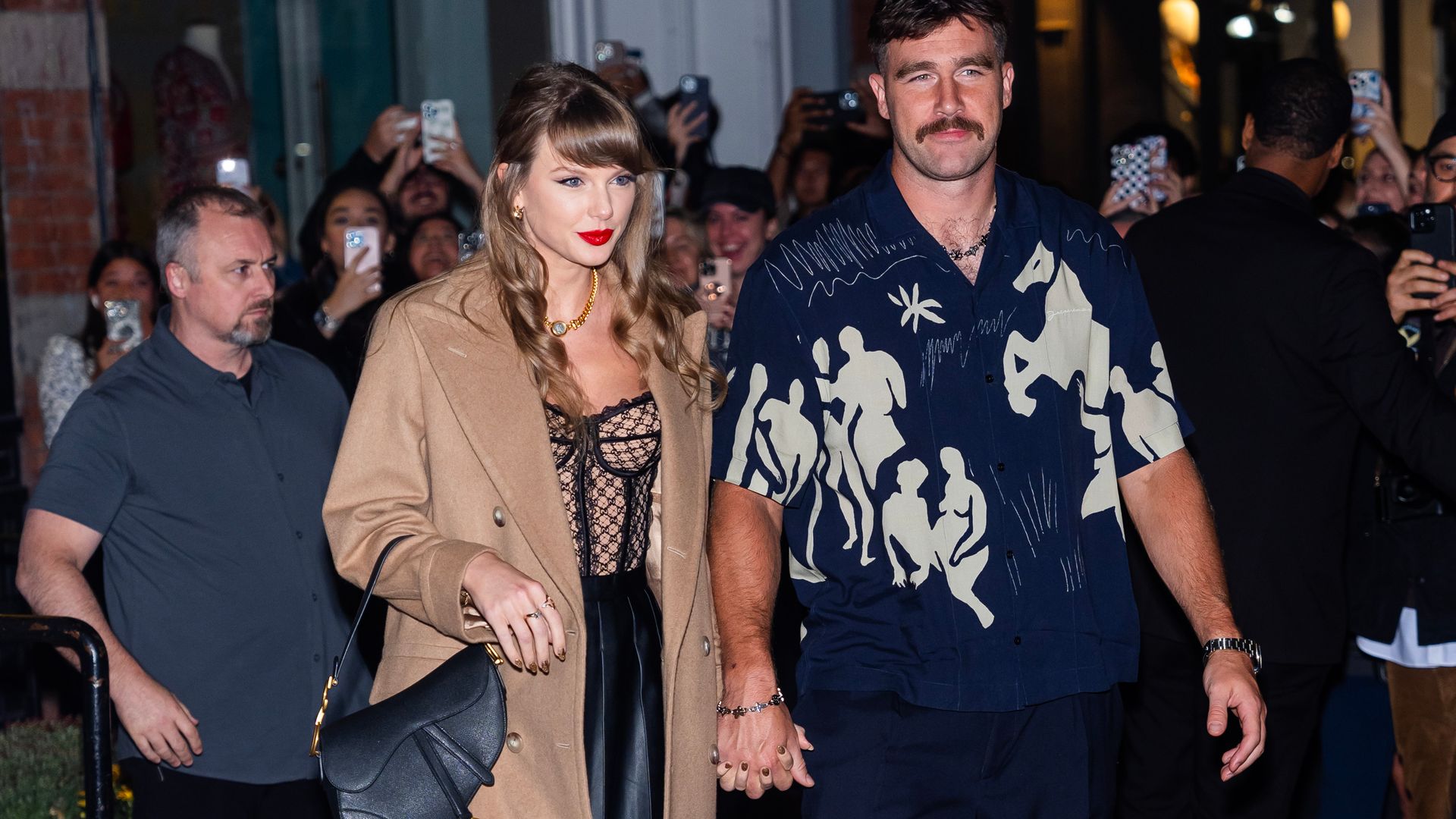Taylor Swift and Travis Kelce are seen in SoHo on October 11, 2024 in New York City