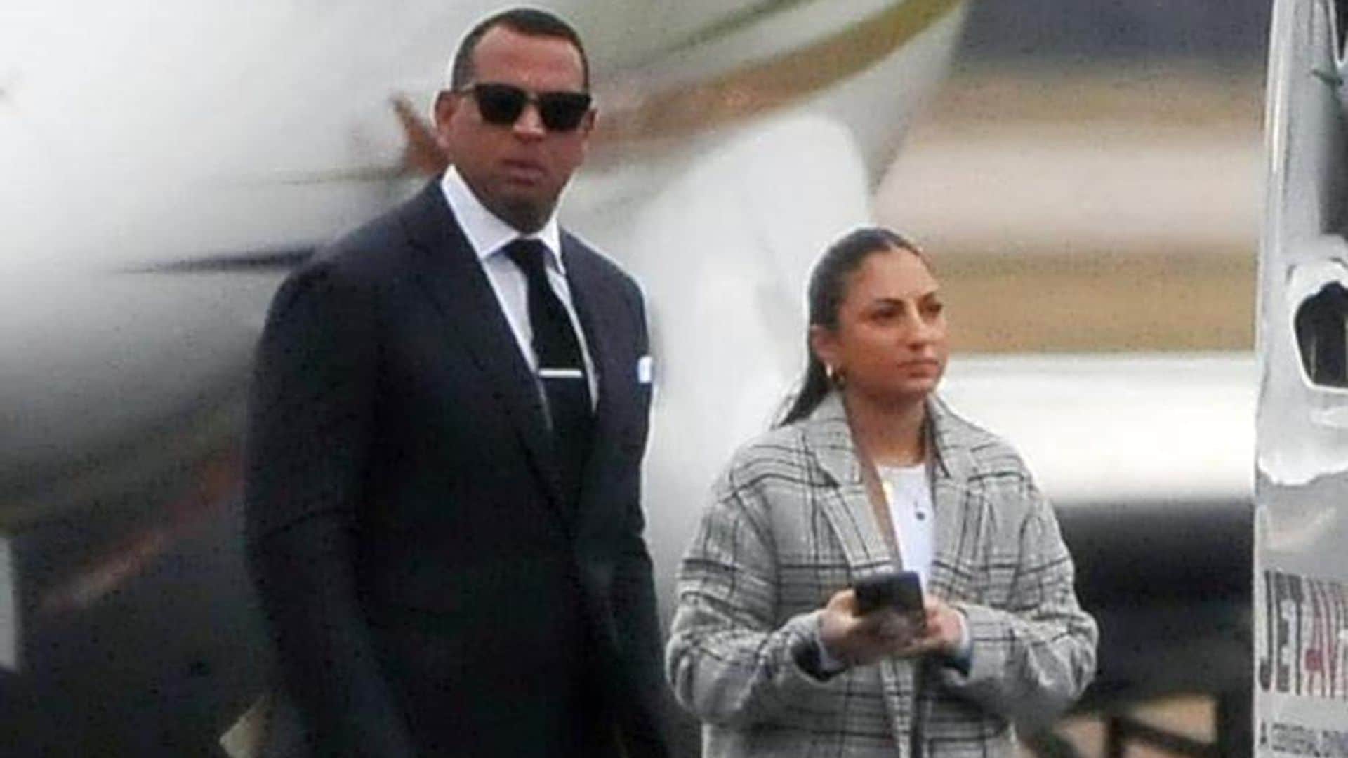 Alex Rodriguez steps off his private jet with a mystery woman