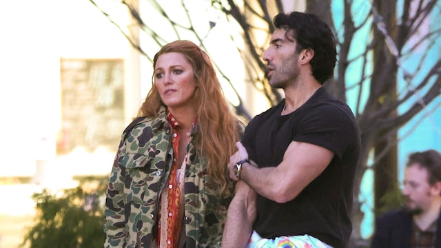 Blake Lively and Justin Baldoni are seen on the set of "It Ends with Us" on January 12, 2024, in Jersey City, New Jersey