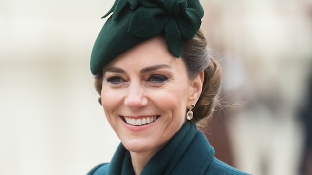 LONDON, ENGLAND - MARCH 17: Catherine, Princess of Wales attends the 2025 Irish Guard's St. Patrick's Day Parade at Wellington Barracks on March 17, 2025 in London, England.  (Photo by Samir Hussein/WireImage)