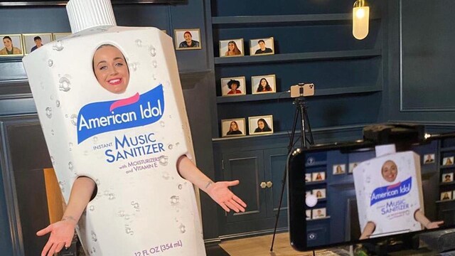 Katy Perry dressed as hand sanitizer
