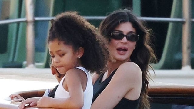 Kylie Jenner with her daughter Stormi take a water taxi ride along the famous Grand Canal.  