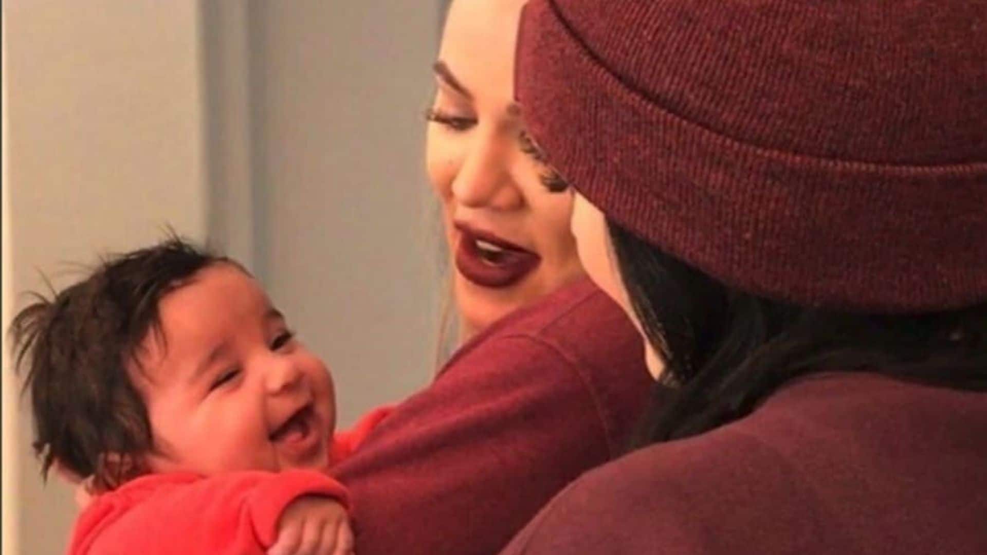 Dream Kardashian smiles big for aunts Khloe and Kylie Jenner