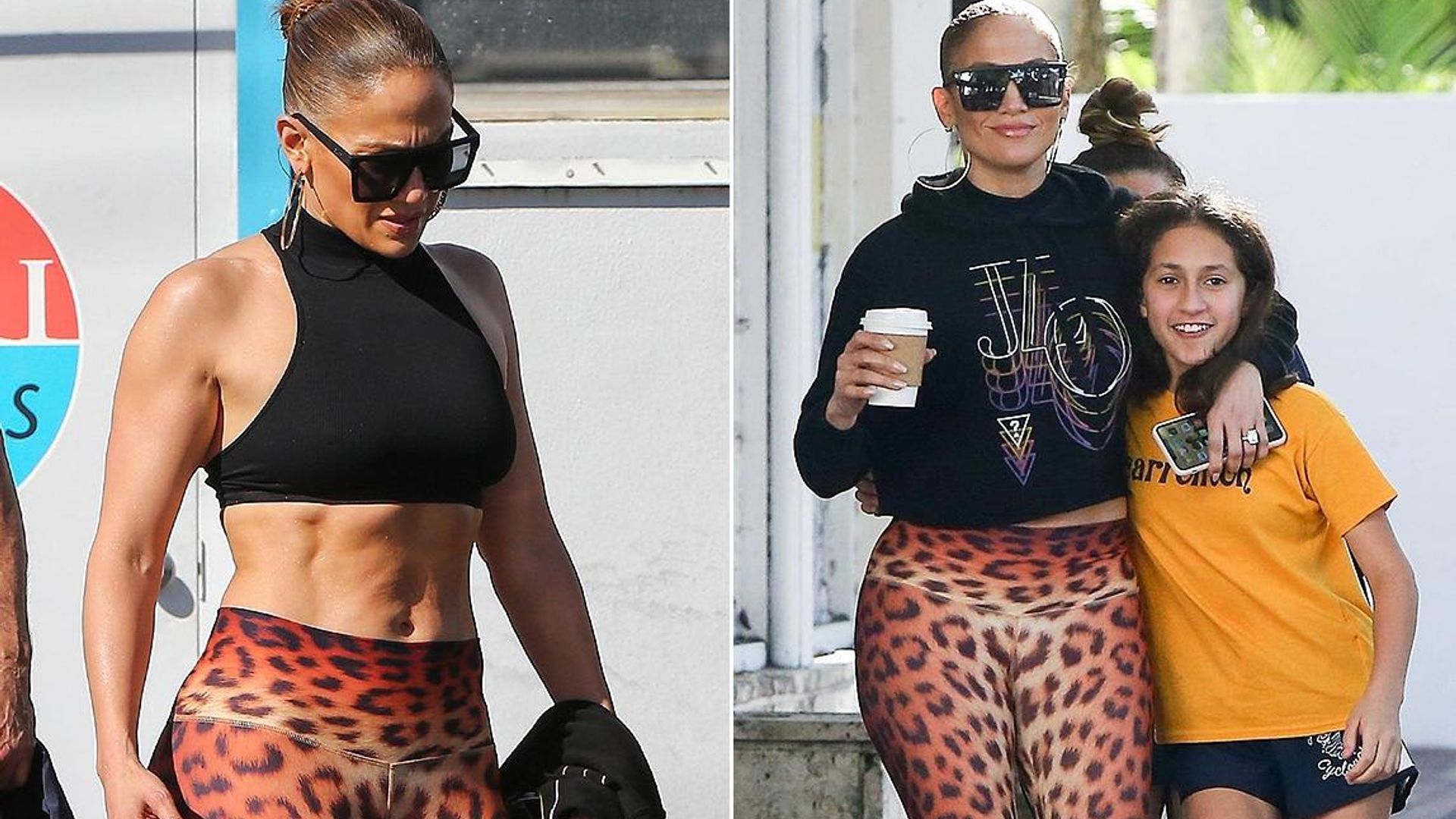 Jennifer Lopez shows off perfect abs as she preps for Super Bowl with Emme in tow