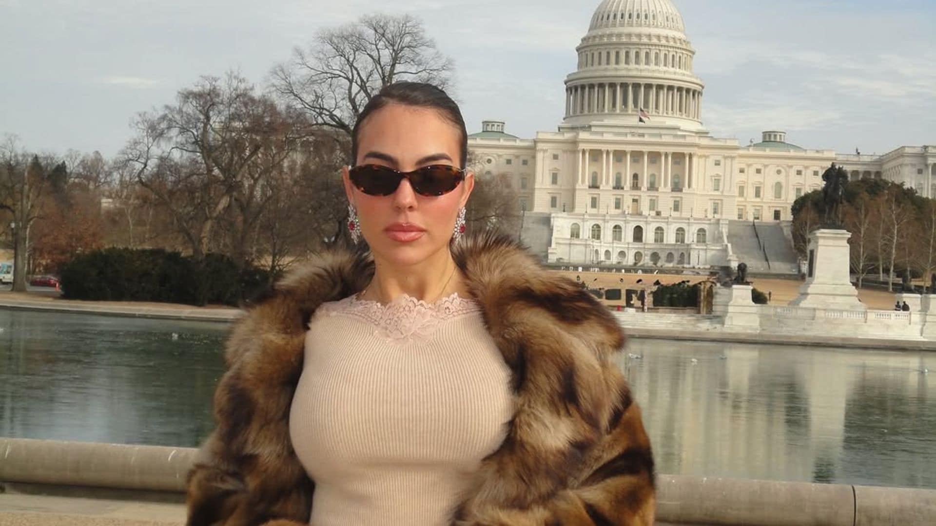 Rodriguez wore a cream colored outfit as she explored through the city