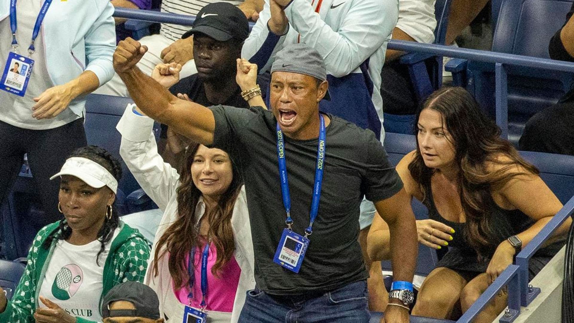 Golf legend Tiger Woods supports iconic tennis player Serena Williams during her last US Open