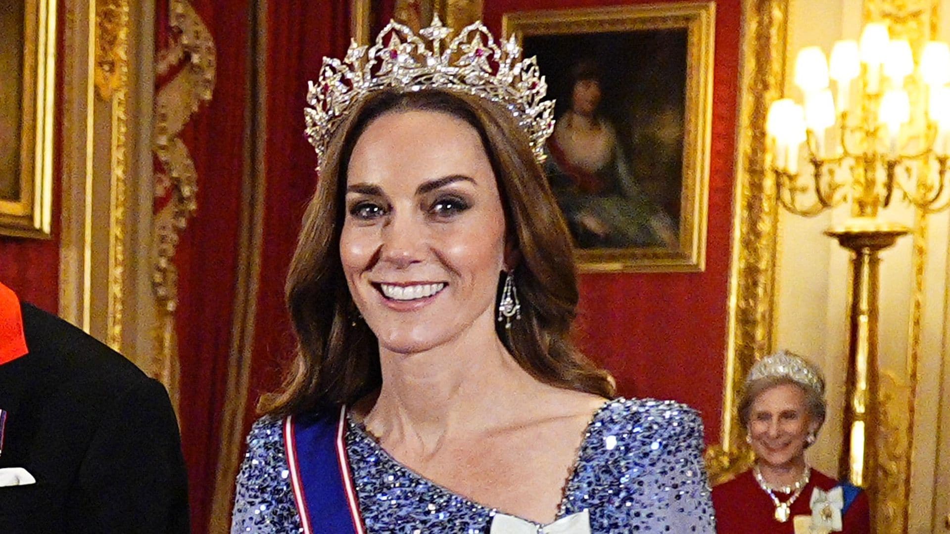 Kate Middleton debuts Indian ruby tiara at state banquet in sparkling blue cape dress