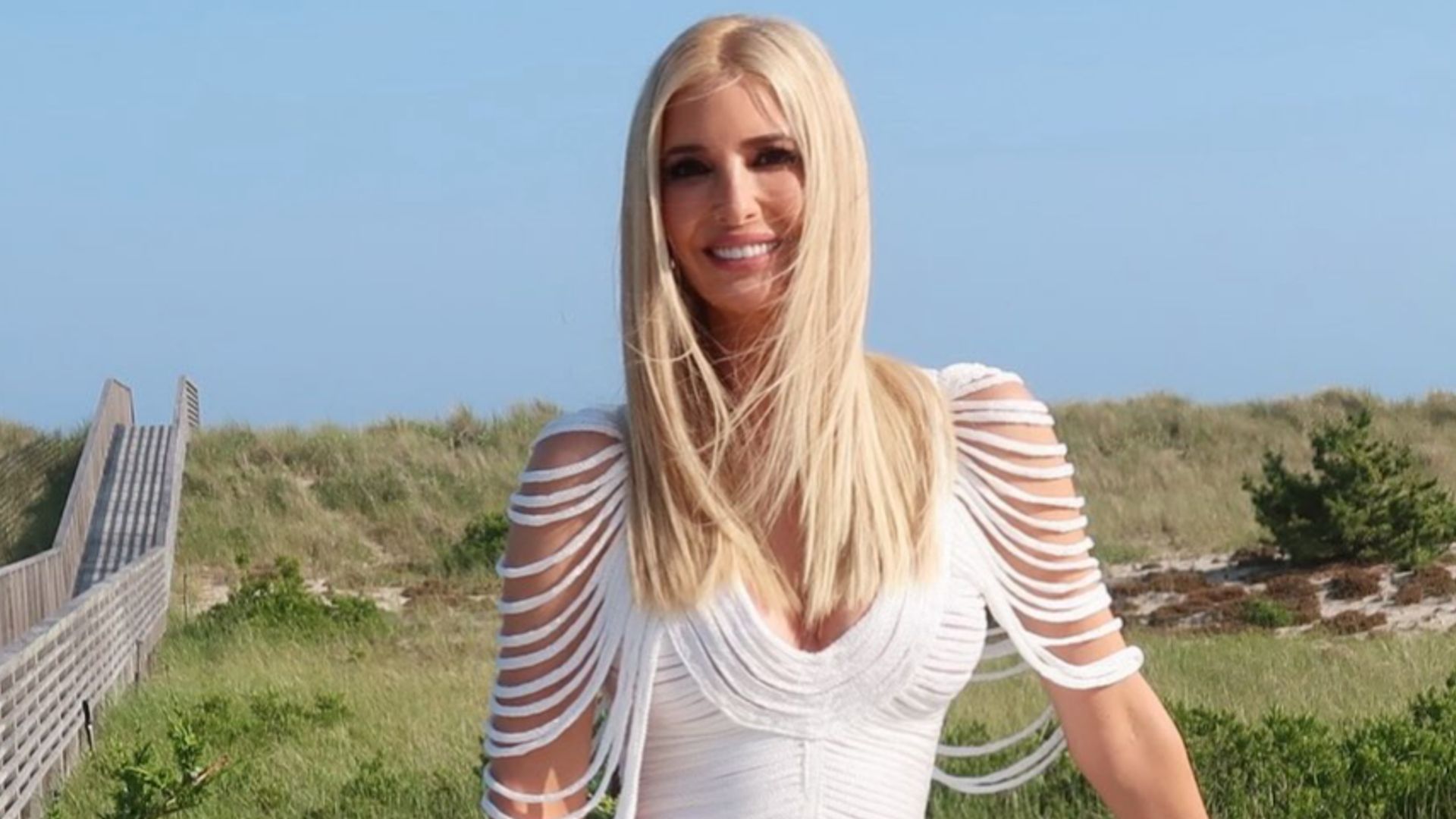 Ivanka Trump wears a figure-hugging fringe dress and strappy heels at Michael Rubin's White Party