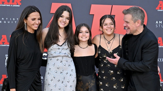 Luciana Damon, Alexia Barroso, Stella Damon, Isabella Damon, and Matt Damon attend the Amazon Studios' World Premiere of "AIR" 