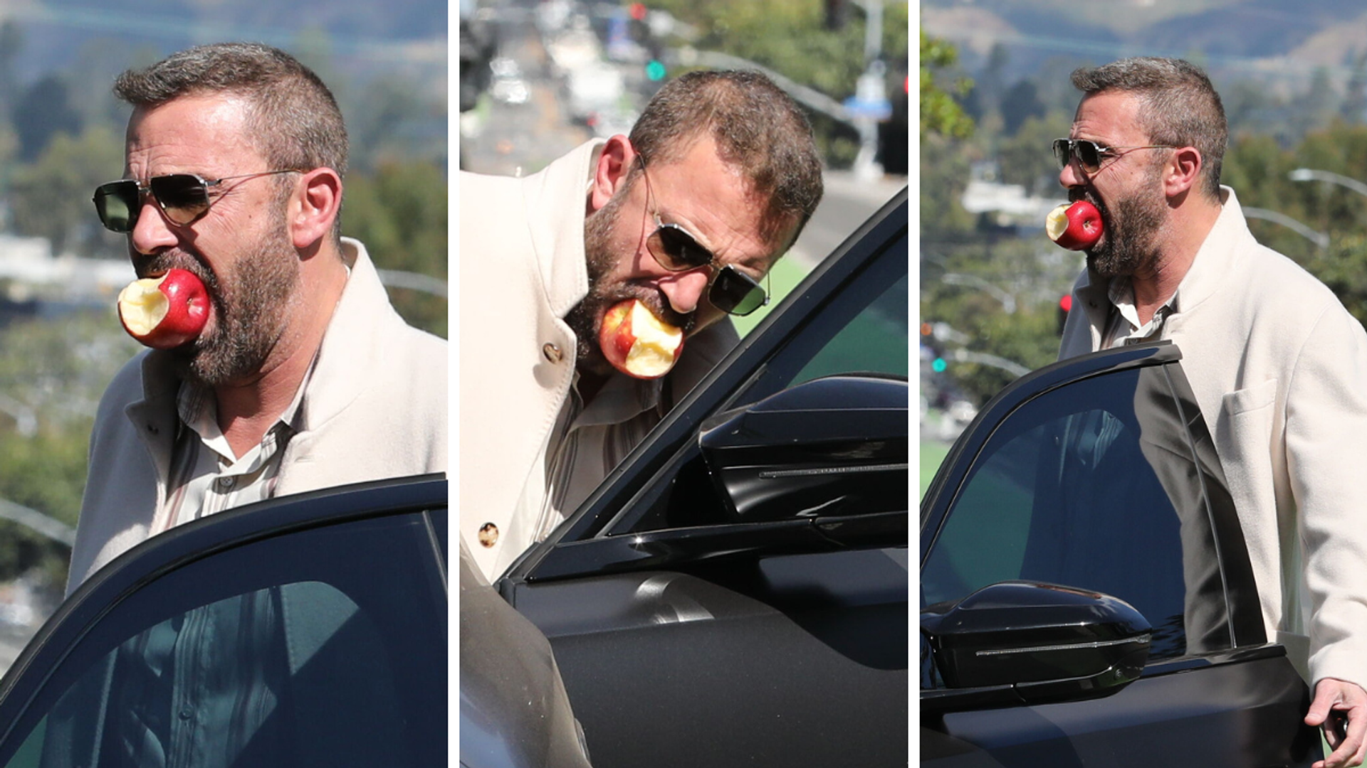 Ben Affleck has traded cigarettes for apples, embracing the “apple technique” to curb cravings. New photos show the actor playfully biting apples around Los Angeles as he kicks an old habit.