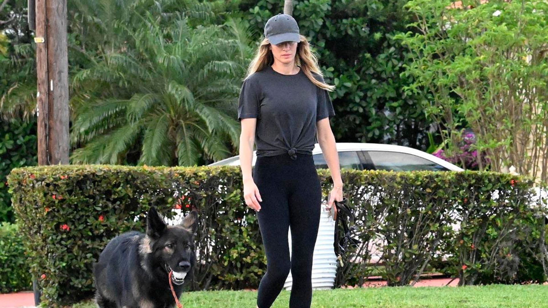 Gisele Bündchen energizes with a refreshing neighborhood walk with her dog