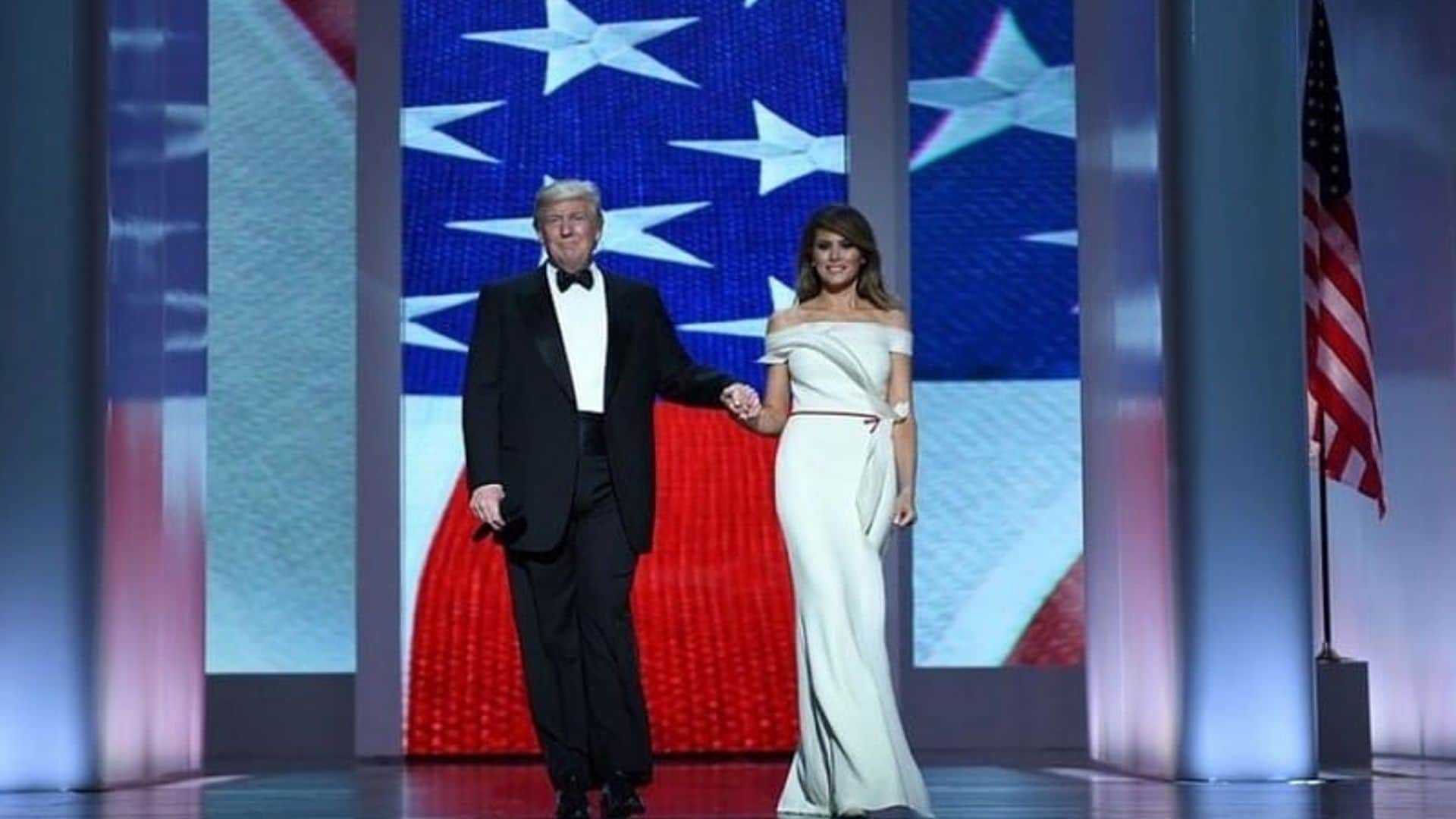 Melania Trump stuns in custom gown as she and Donald have first dance as first couple