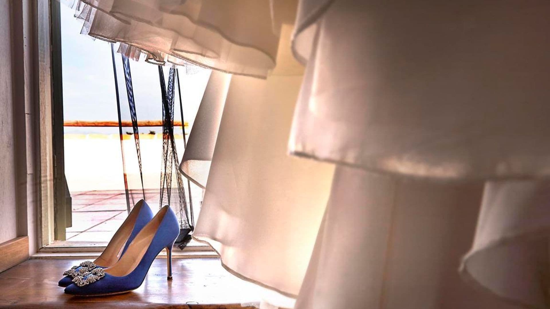 wedding dress and a pair of wedding shoes