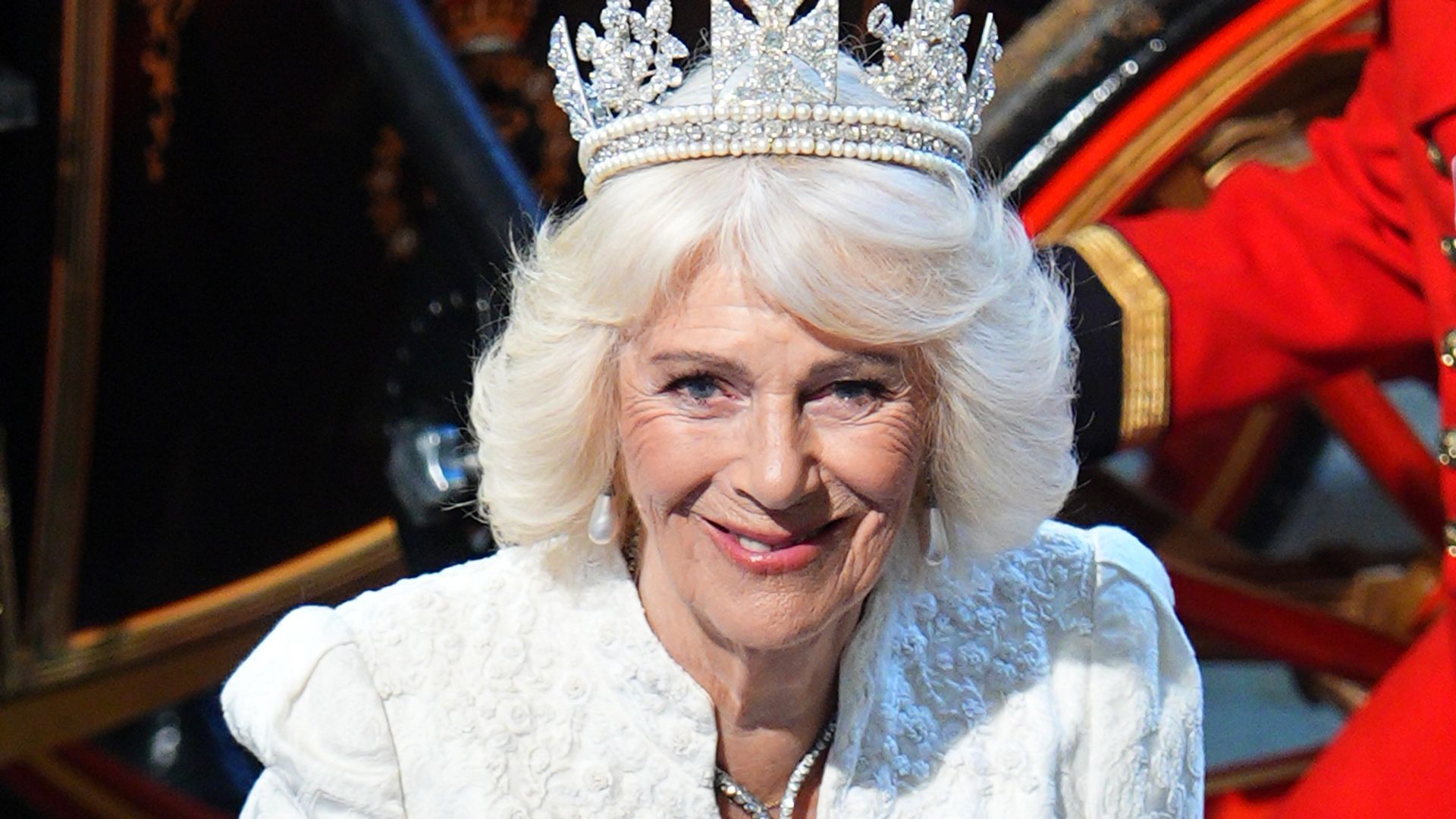 Queen Camilla was one of the highlights, wearing a white outfit and a historic crown