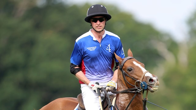 WINDSOR, ENGLAND - JULY 12: Prince William, Prince of Wales rides during the Outsourcing Inc Royal Charity Polo Cup at Flemish Farm on July 12, 2024 in Windsor, England. (Photo by Chris Jackson/Getty Images for TGI Sport)