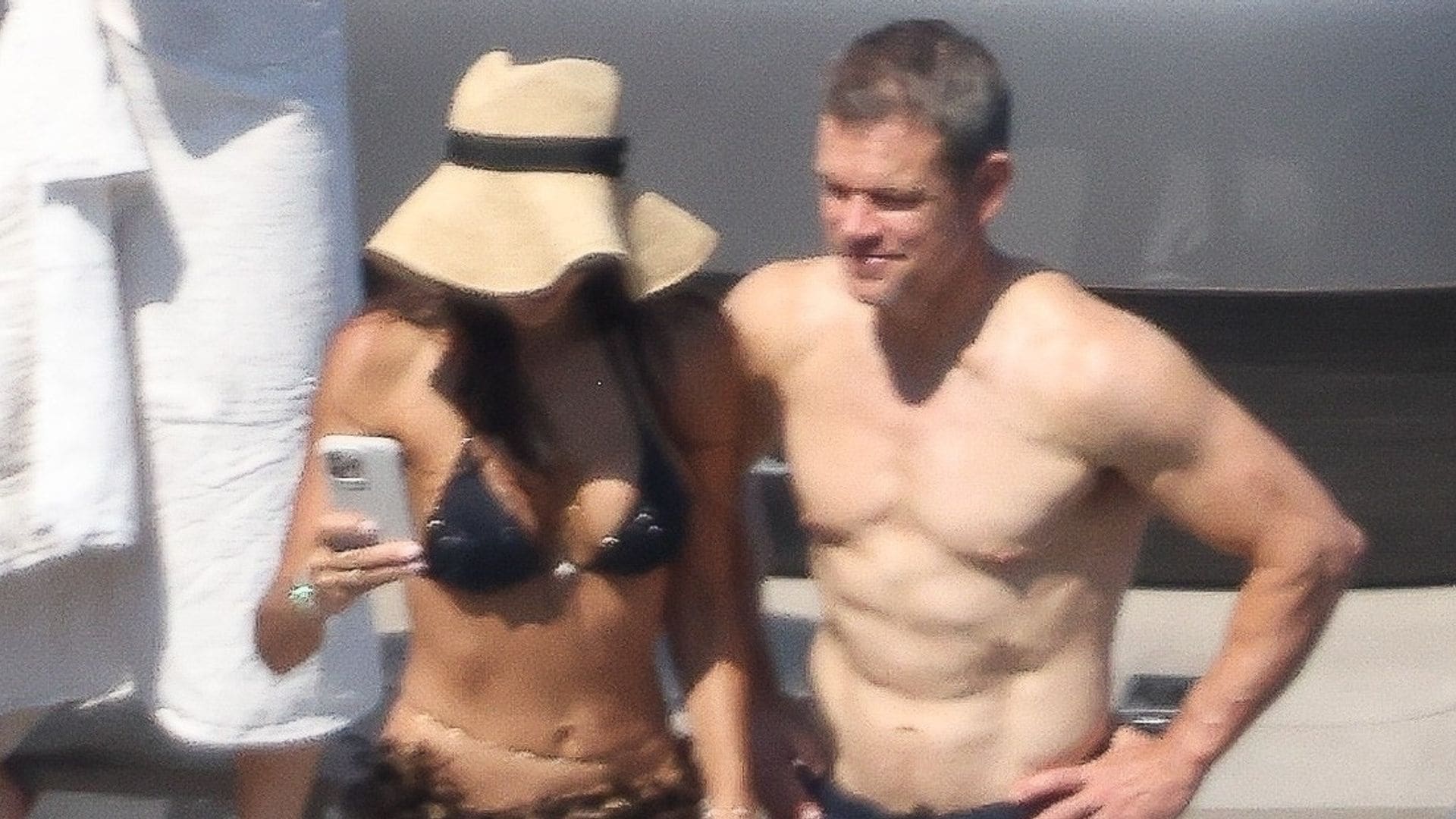 54-year-old Matt Damon continues to defy his age as the The Bourne Identity star looks ripped out in the glorious Spanish sunshine of Ibiza.