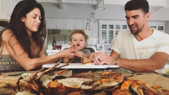 At just a year old, it looks like Boomer Phelps has quite the eclectic palate. Nicole shared a picture of herself, her husband, who hails from Maryland, and their son digging into crabs sent from Jimmy's Seafood in Baltimore.
Photo: Instagram/@mrs.nicolephelps