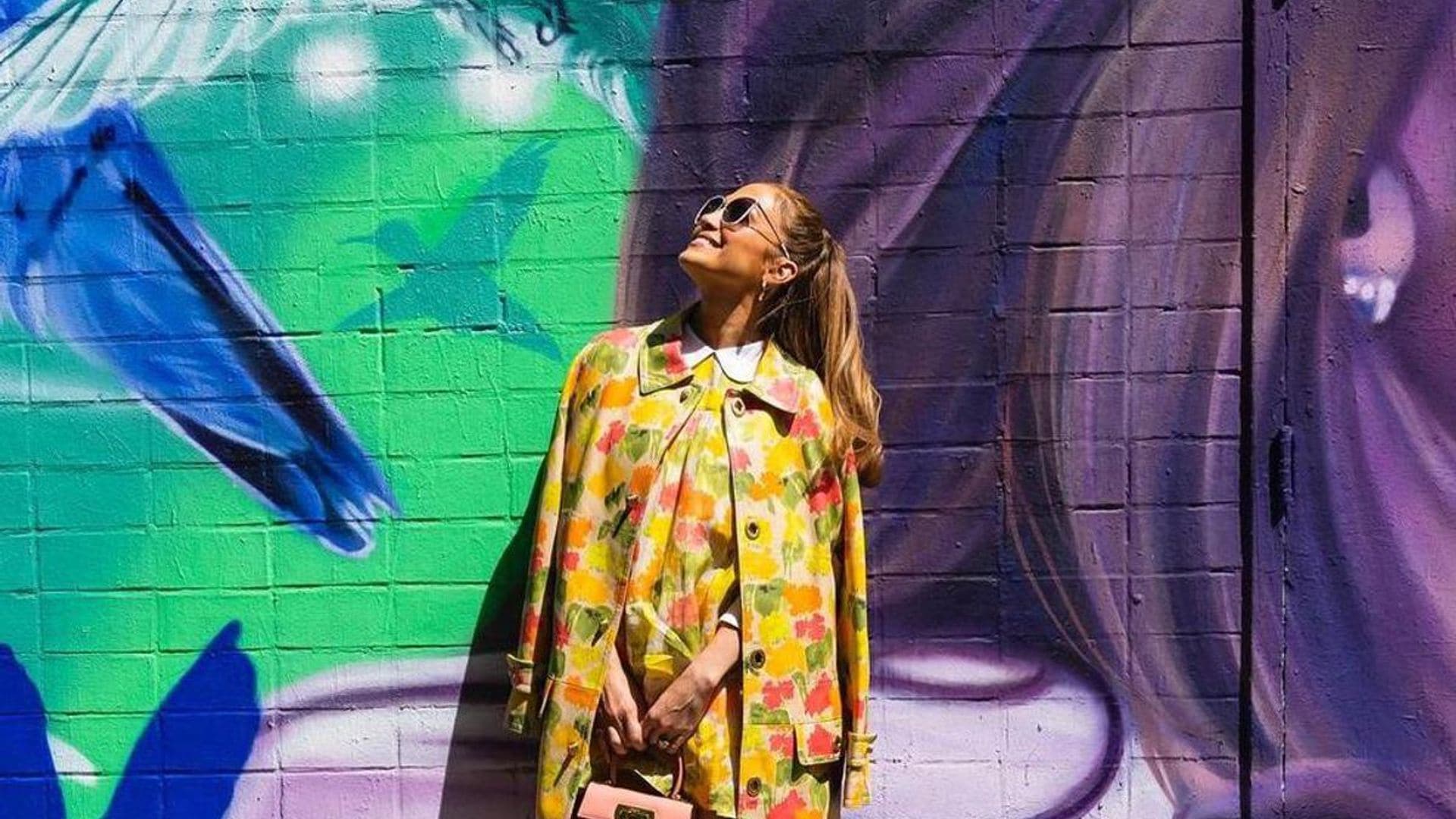 Jennifer Lopez visits a stunning mural of herself in New York before the premiere of Halftime