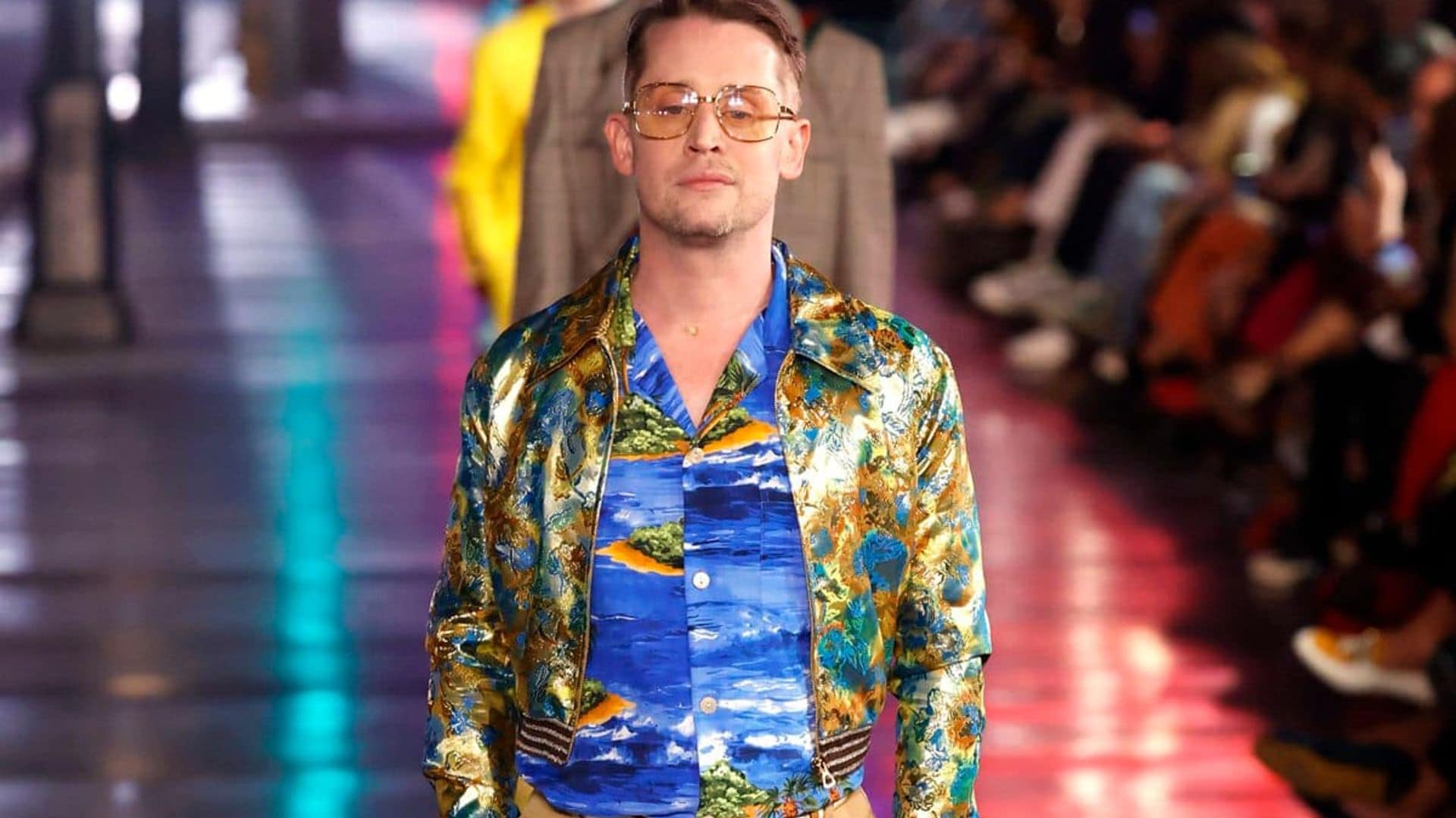 See new dad Macaulay Culkin walk in Gucci’s star-studded runway show