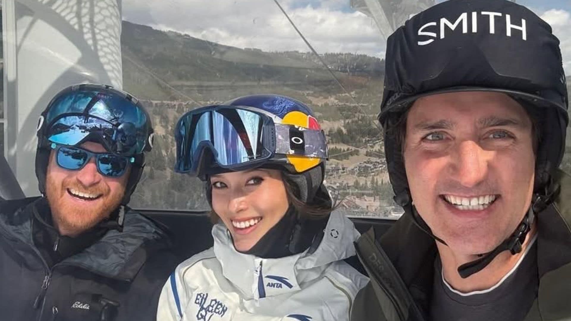 New images from Prince Harry Justin Trudeau Canada getaway show skiing moments with Olympian Eileen Gu