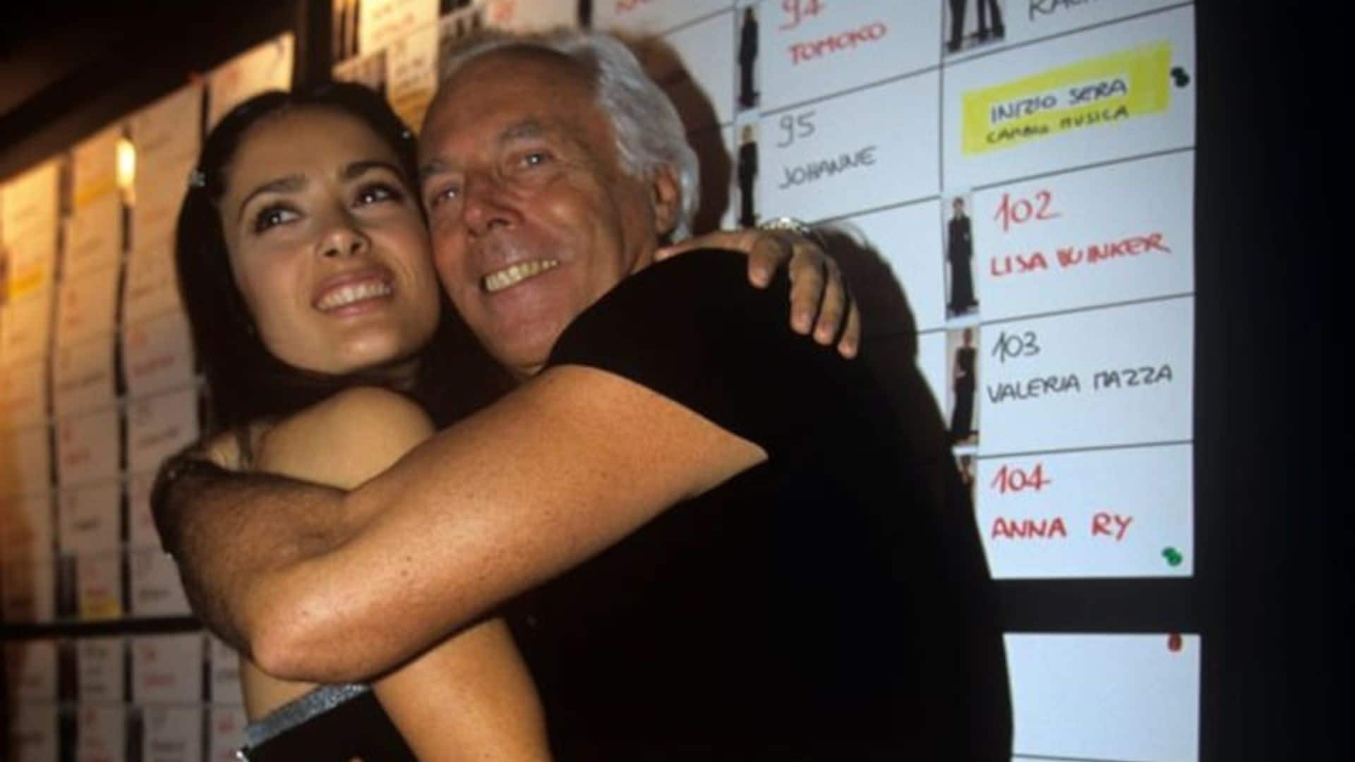 Salma Hayek remembers Giorgio Armani, and the night she stunned beside Luis Miguel