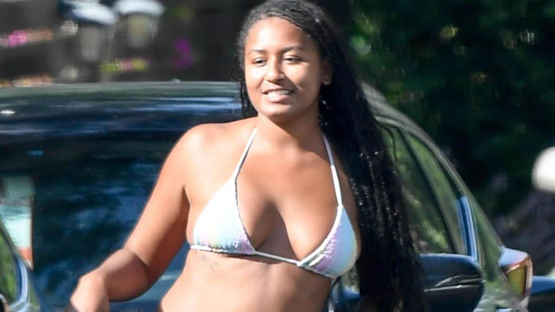 Sasha Obama is all smiles in a colorful bikini in Los Angeles