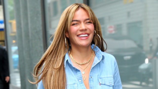 Karol G looks stunning in a double denim look in NYC