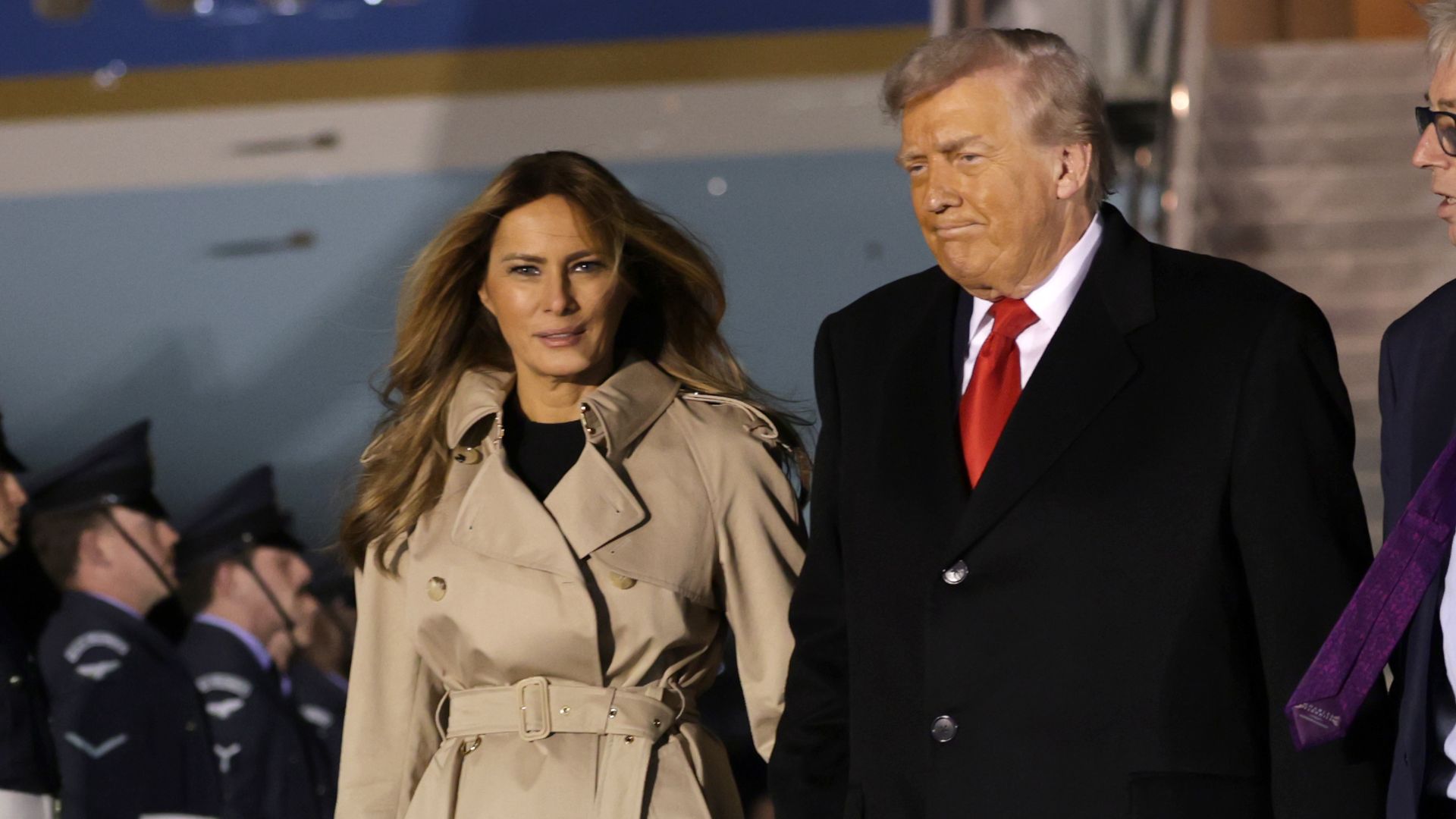 First Lady Melania Trump makes a stylish entrance as she and President Donald Trump arrive in the UK