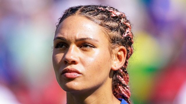 Trinity Rodman of Team United States during the Women's Gold Medal match between Brazil and United States of America during the Olympic Games Paris 2024 at Parc des Princes on August 10, 2024 in Paris, France. (Photo by Tnani Badreddine/DeFodi Images via Getty Images) 