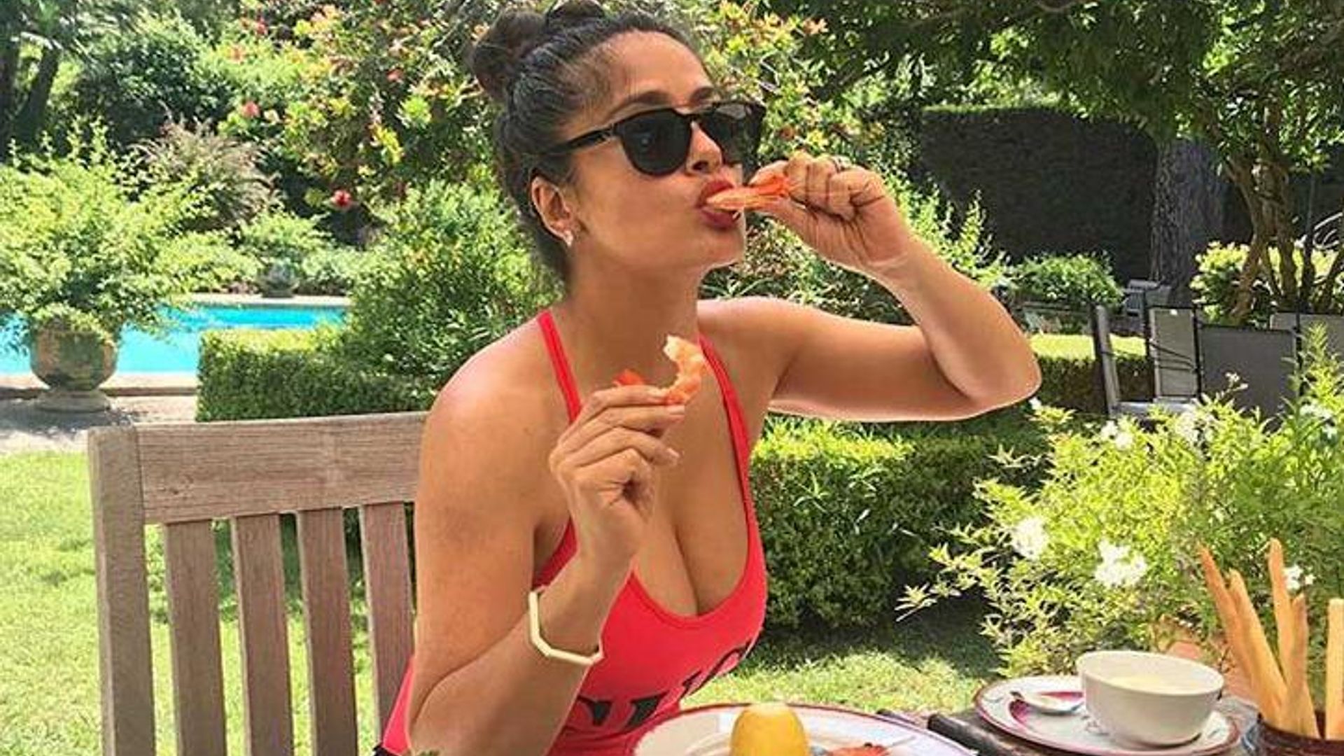 Salma Hayek's hot Gucci bathing suit heats up the internet