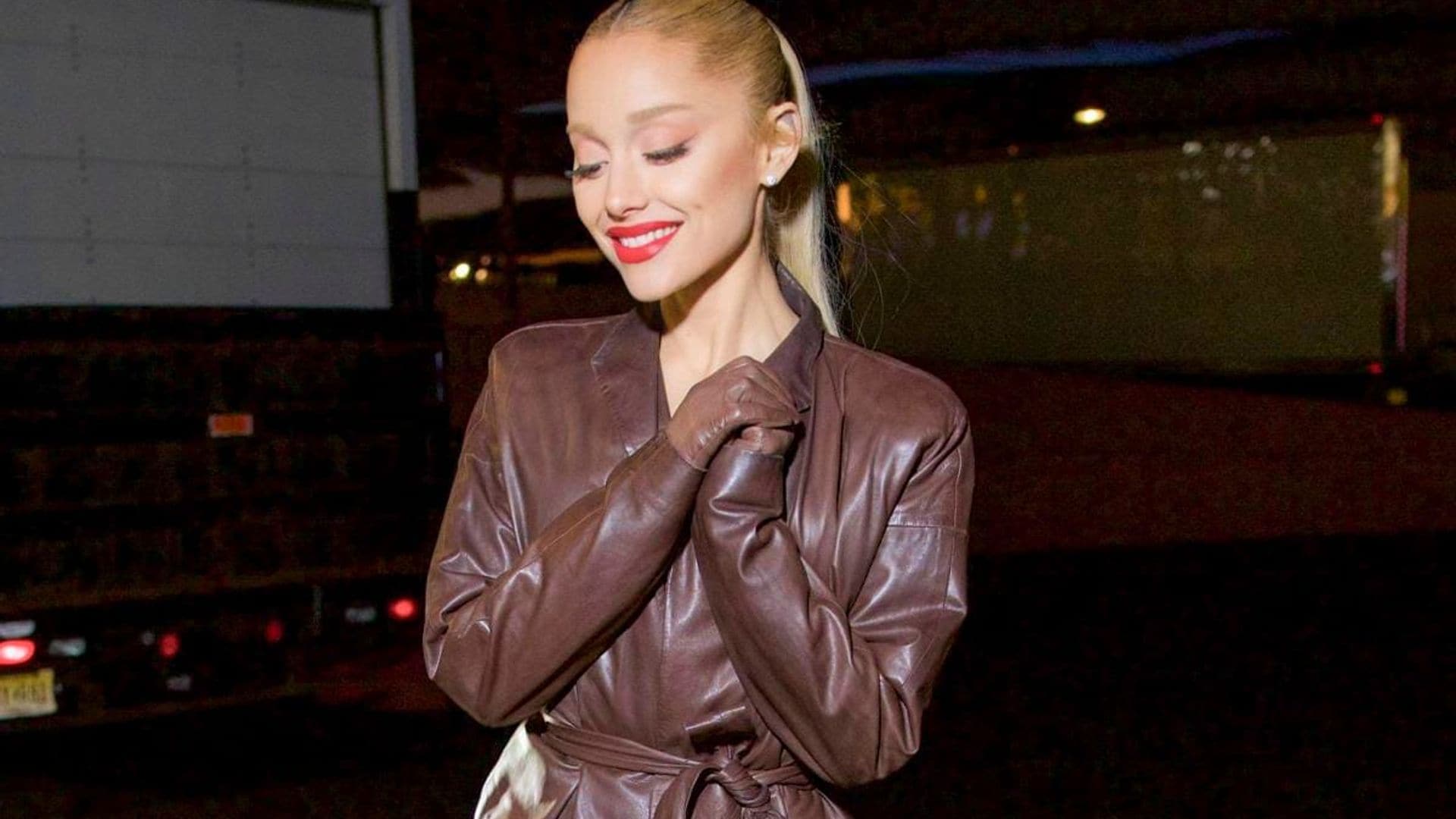 Ariana Grande wears leather ensemble while filming new music video for AG7