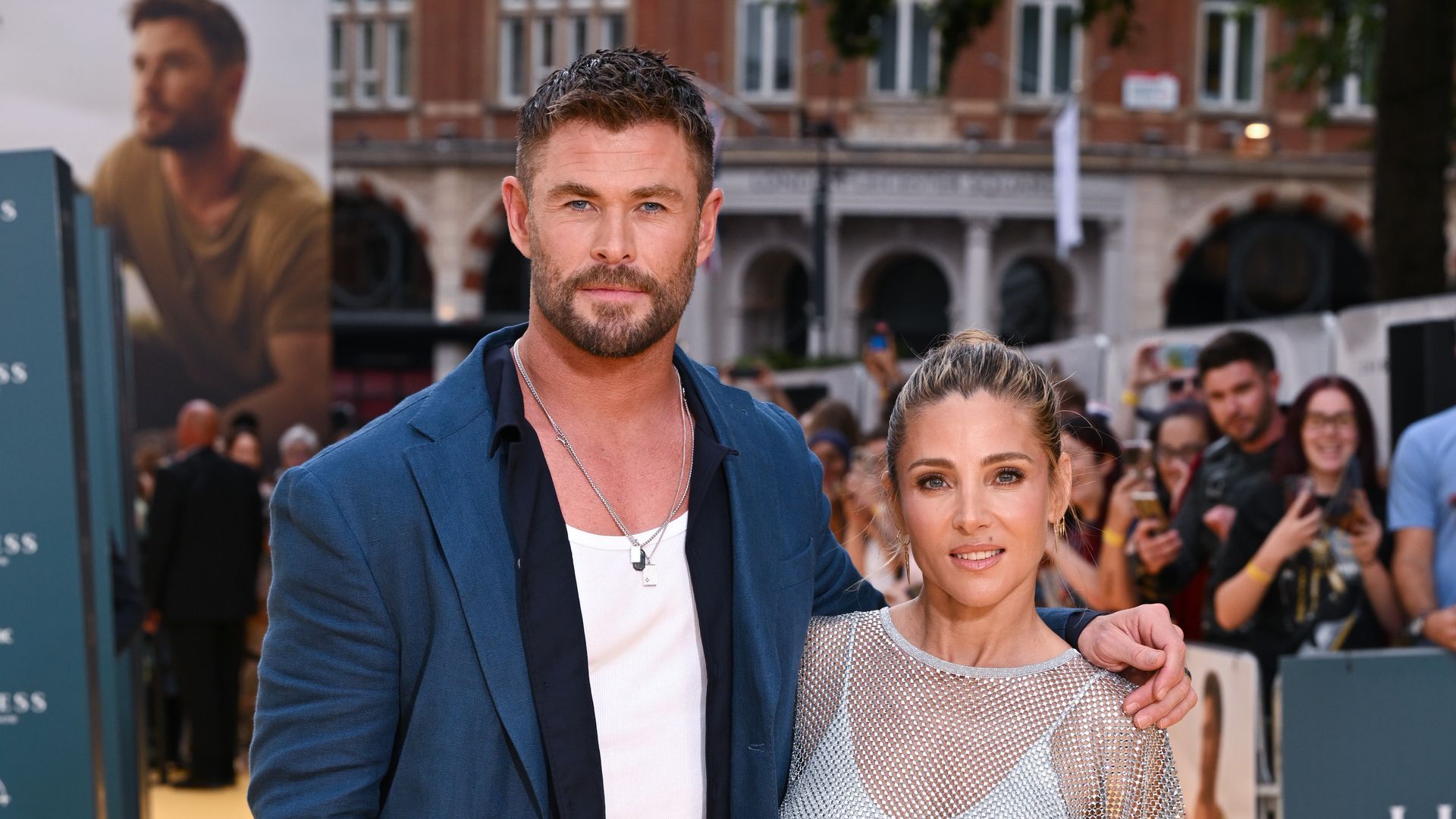 : Chris Hemsworth and Elsa Pataky attends the "Limitless: Live Better Now" UK Premiere at Odeon Luxe Leicester Square on July 17, 2025 in London, England. (Photo by Jeff Spicer/Getty Images)
