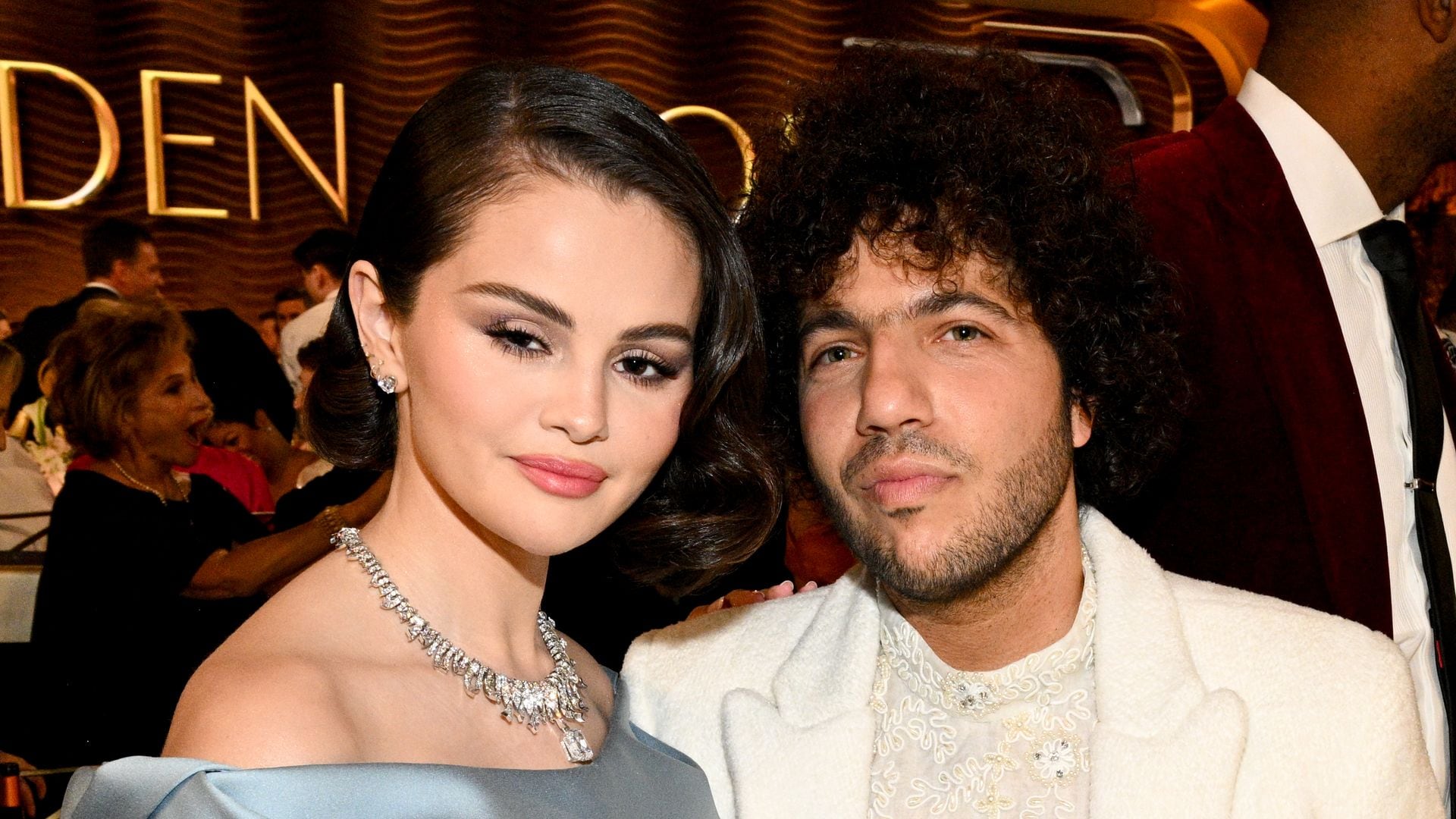 Selena Gomez, Benny Blanco during the 82nd Annual Golden Globes held at The Beverly Hilton on January 05, 2025 in Beverly Hills, California. 